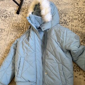 Abercrombie Kids Sky Blue Puffer Jacket with Faux Fur Hood